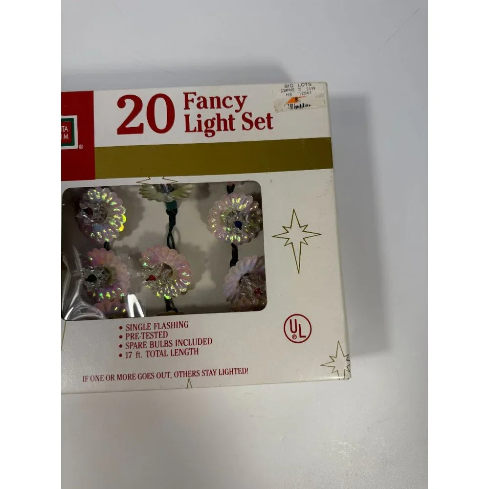 Christmas Tree Lights Vintage Santa Trim 20 Fancy Light Set Iridescent Flowers